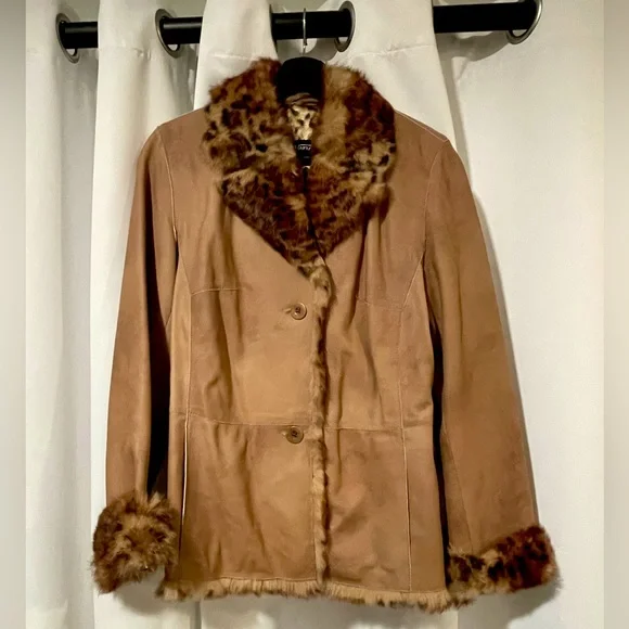 Vericci Genuine leather sport coat blazer with real fur collar and cuffs - Picture 1 of 5